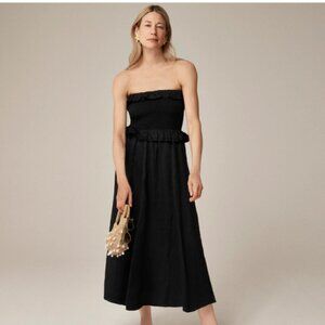 J.Crew Smocked Ramie Ruffle Ravenna Midi Dress Size XS NWT